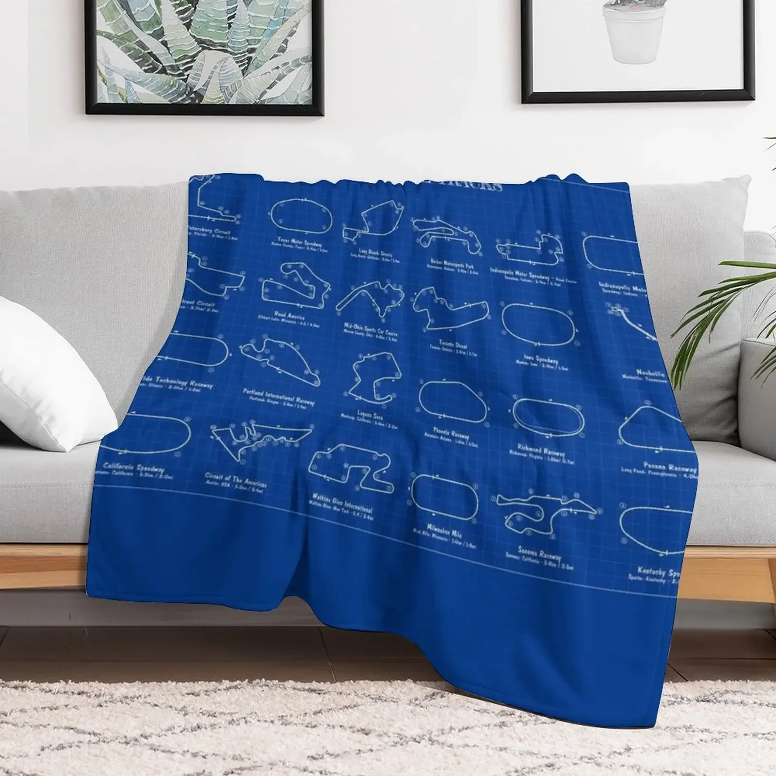 Indycar Race Tracks (Bueprint Version) Throw Blanket Flannels Sofa Quilt Blankets