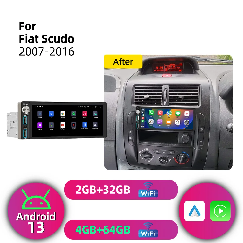 1Din 6.86 inch Screen Android Car Stereo Carplay GPS Car Multimedia Autoradio Radio Head Unit for Fiat Multipla 1999-2010