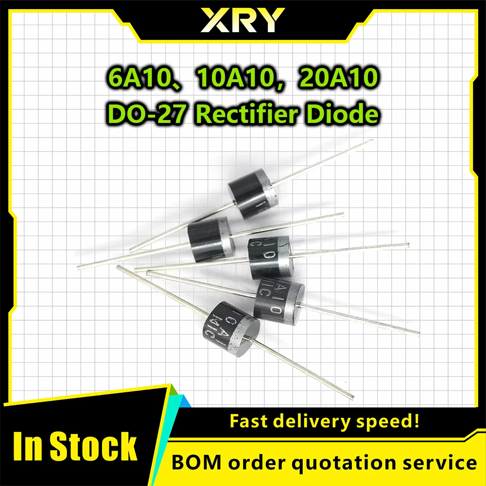 XRY 10PCS Rectifier Diode 6A 10A 1000V DO-27 Electrical Axial Rectifier Diodes Kit 6A10 10A10   20A10