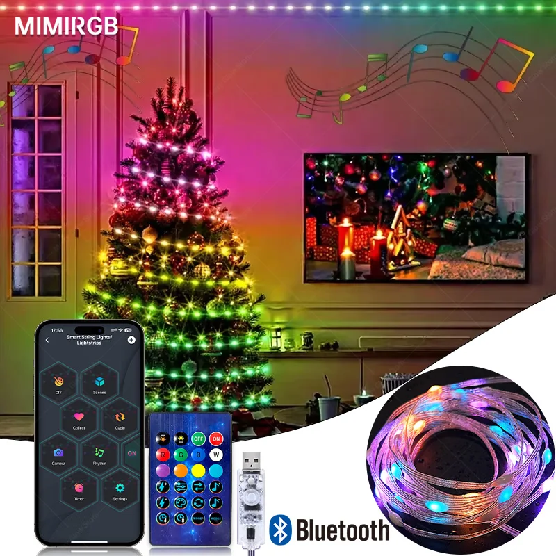 

DIY RGBIC умные гирлянды с питанием от USB Bluetooth пульт дистанционного управления гирлянды для гирлянда свадьба кемпинг садовый декор комнаты
