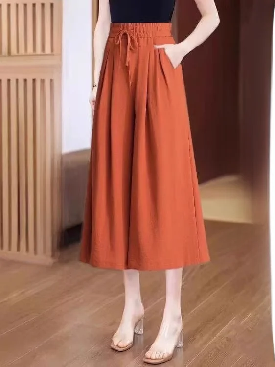 Summer Thin Wide Leg Pants Women's Slimming Seven-Foot Skirts Draping Large Size Casual Skirt-Pants for Middle-Aged And Elderly