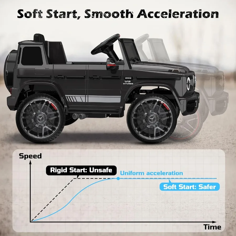 Auto Mercedes-Benz G63 per bambini con licenza, auto da 12 V con telecomando genitore, fari a LED, lettore musicale e clacson, Soft Star