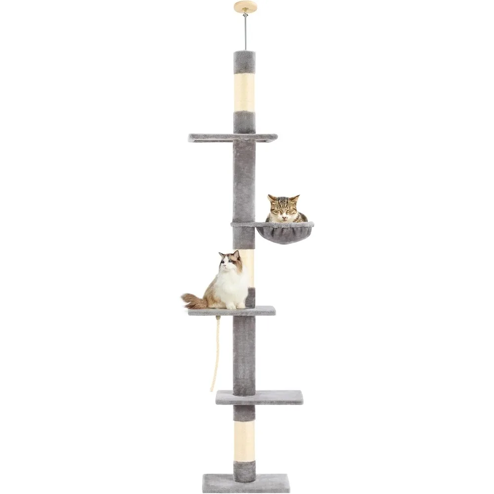 

5-Tier Cat Tree, 89-109 Inch Adjustable Height, Sisal Scratching Post, Provides Cats Vertical Enrichment, Exercise