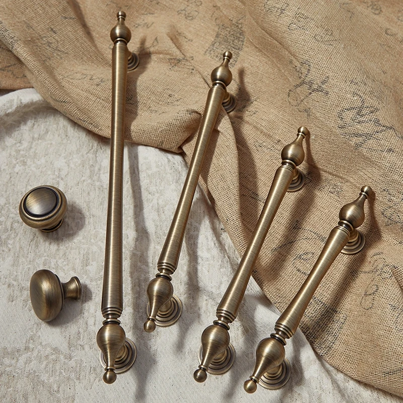 YouBo French-style antique bronze brass long handle European drawer and wardrobe door retro vintage cabinet kitchen
