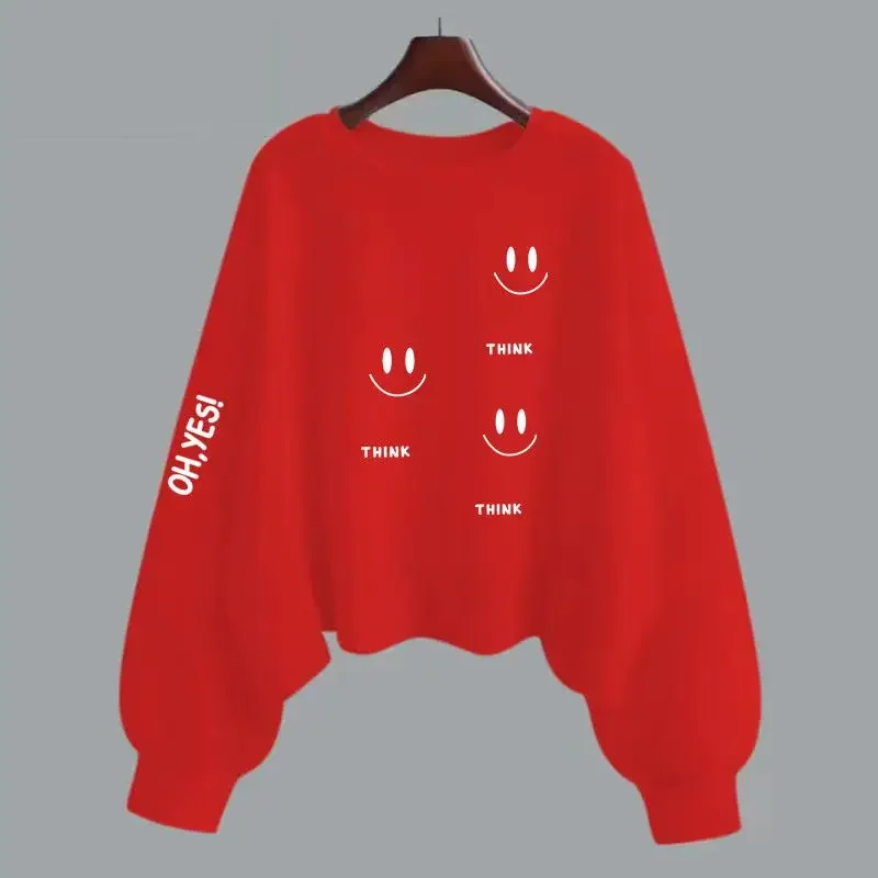 2025 neue Frühjahr und Herbst Mode Trend Einfache Rundhals Druck Casual Lose Faden Langarm Student Übergroßen Pullover ZT360