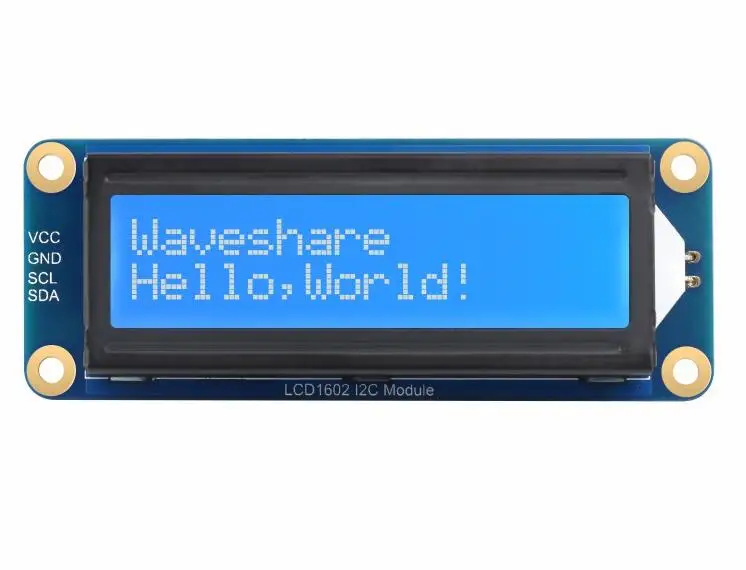 Wave share LCD1602 I2C Module, White color with blue background, 16x2 characters LCD, 3.3V/5V