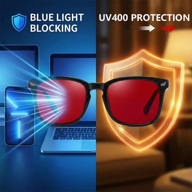 

Anti Blue Light Glasses With Red Tinted Lenses Men Women 2026 Photochromic Sunglasses Read Sleep Computer Game Filter Eyeglasses