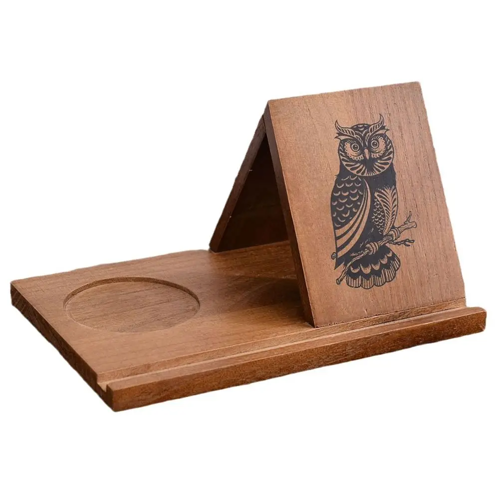 Removable Wooden Reading Stand Owl Handmade Multifunctional Recipe Shelf Small Bookshelf with Cup Holder