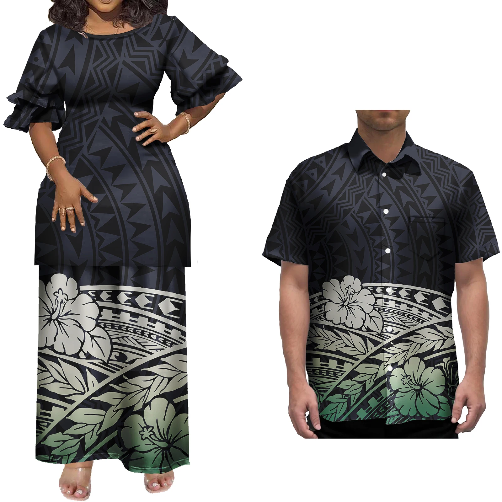 New Arrived Polynesian Samoan Tribal  Belted Dress Off puletasi   Dress Hawaiian Shirt men