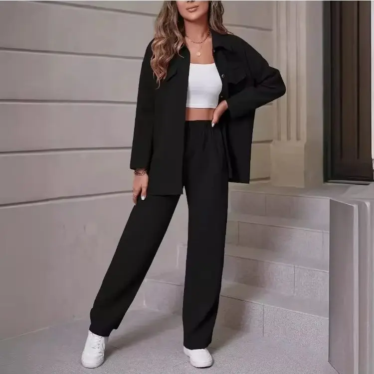 Spring and Autumn New Two-piece Sets Trendy Waffle Lapel Cardigan Casual Suit Women two piece sets womens outifits blazer femme - view 4