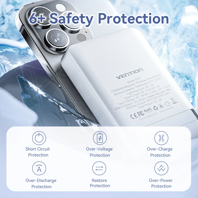 Vention 10000 мАч Power Bank Магнитный портативный PD 22,5 Вт Беспроводная быстрая зарядка Мини PowerBank для iPhone 15 Pro Max 14 13 12