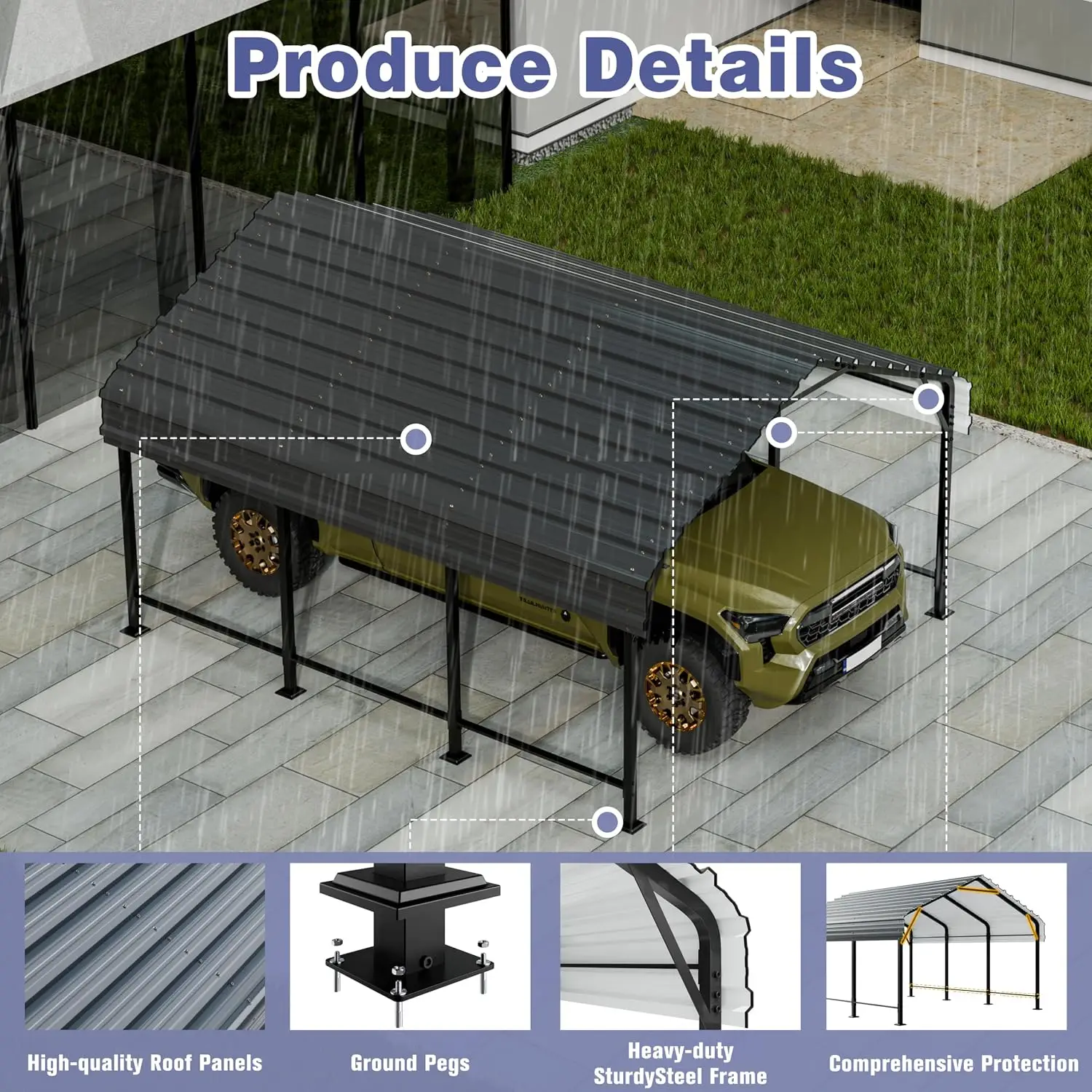 12 x 15 FT Metal Carport Kits with Galvanized Steel Roof, Heavy Duty Metal Carport Canopy, Outdoor Car Tent, Custom