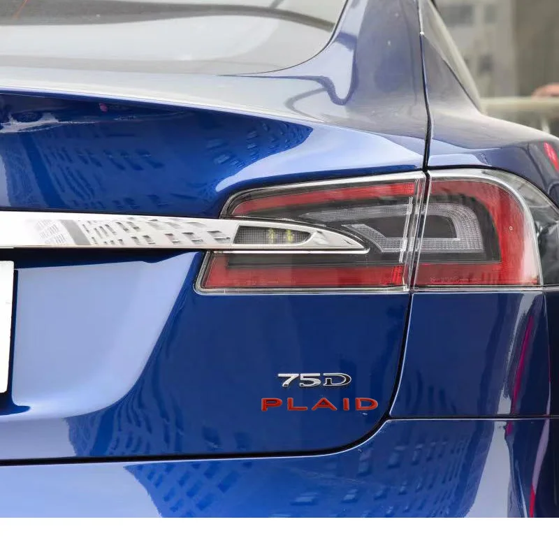 Adesivos com logotipo xadrez para tesla modelo 3 s x y abs, decalques de liga de zinco, versão plaid, desempenho, emblema de porta-malas, decoração de carro