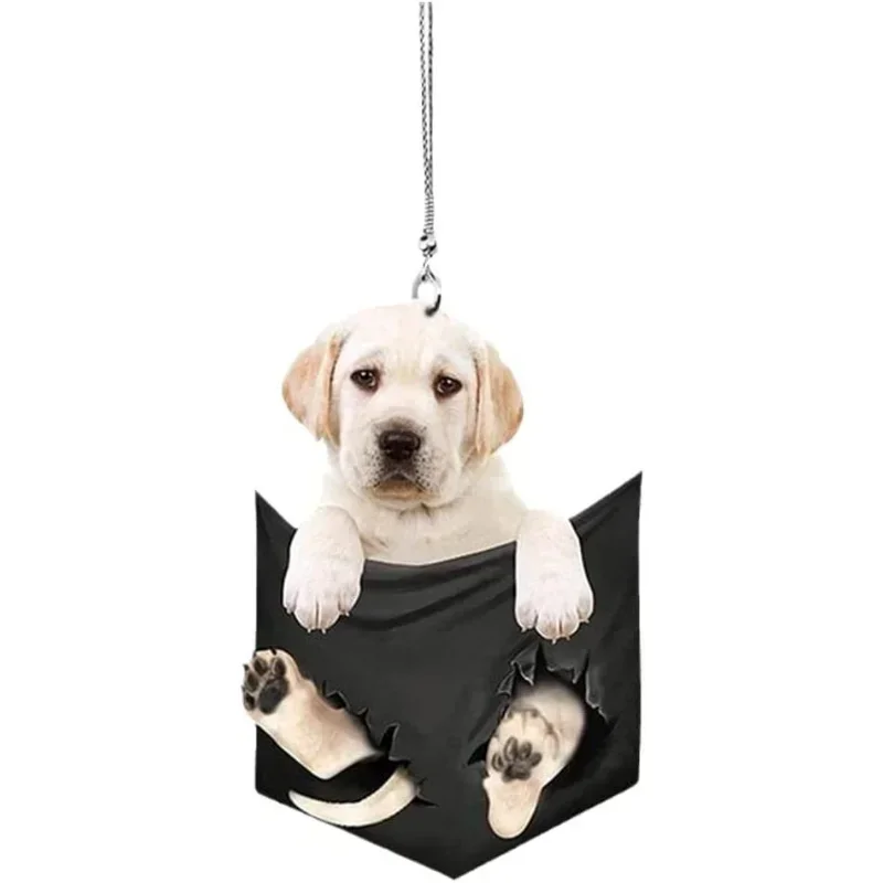 Funny Car Rearview Mirror Cute Pocket Pendant Hanging Puppy Colorful Dog Ornament Accessories Home Decoration