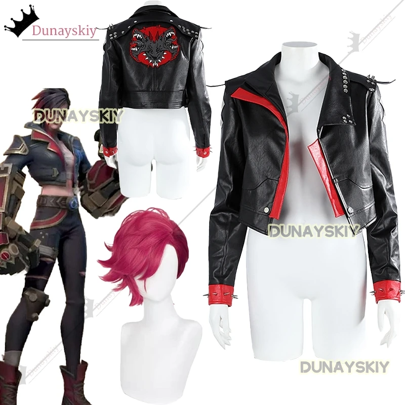 League of Legends Vi Cosplay Costume Tops Coat Retro-Punk Style Leather Top Coat Game LOL cos Full Set Clothing 2025 Anime Party