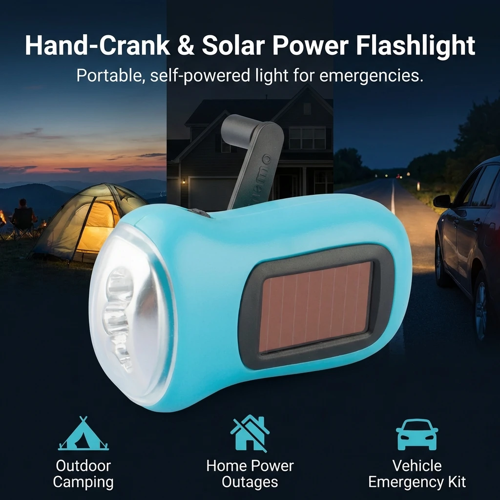 Hand Crank Solar Emergency Flashlight LED Rechargeable Power Bank Portable Outdoor Camping Gear for Home Use