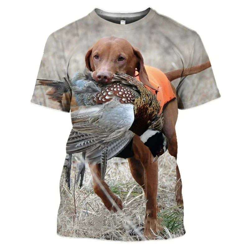 Wild Duck Hunting Dog T-shirt For Men 3D Jungle Camouflage Printed Men\'s T shirts Summer Fashion Short Sleeve Tees Tops Clothing