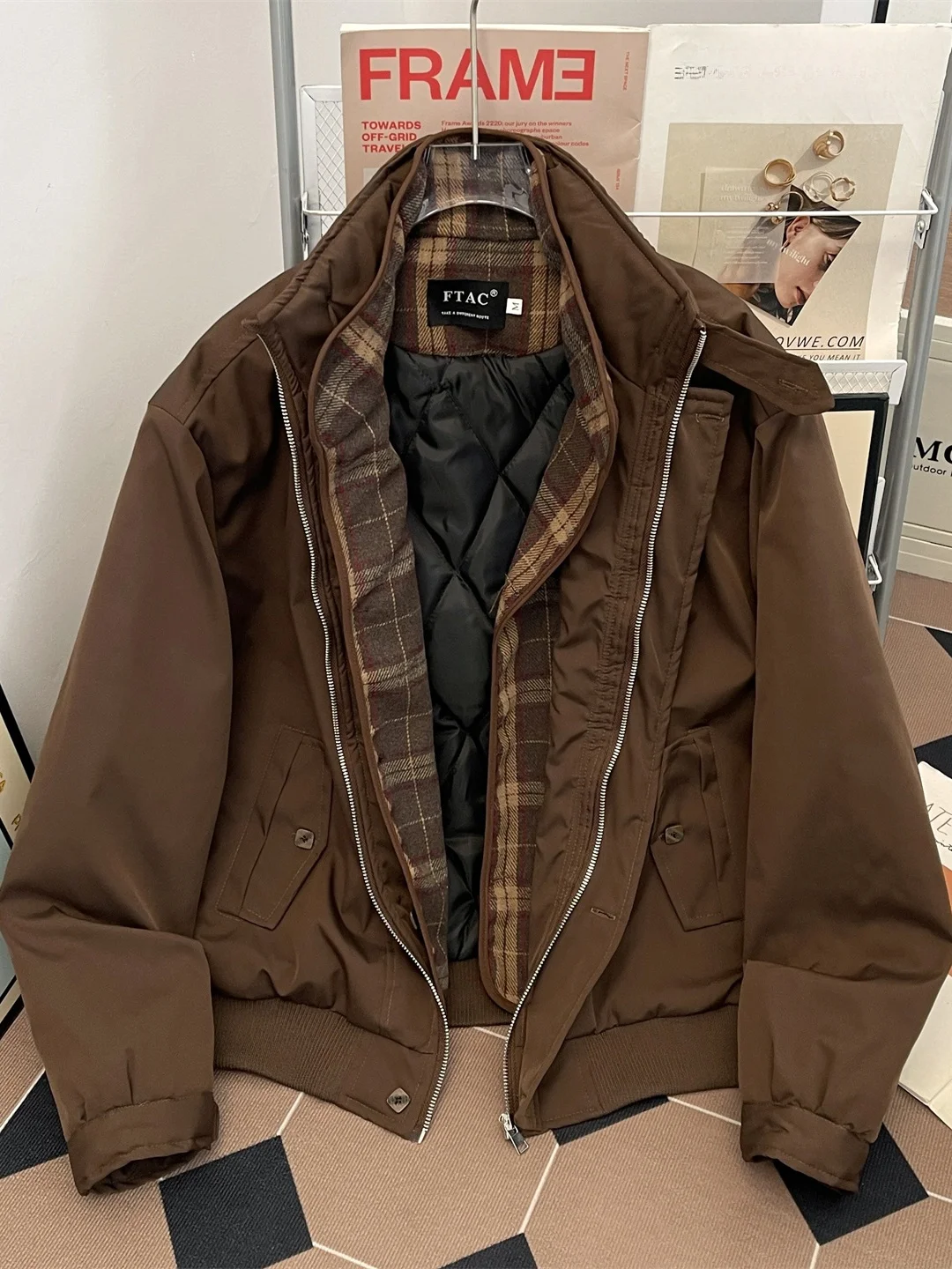 

Thiened Cotton Jaet Men's Winter Faion Plaid False Two-Piece Cotton Coat Retro Warmth Cotton Clothes Outerwear