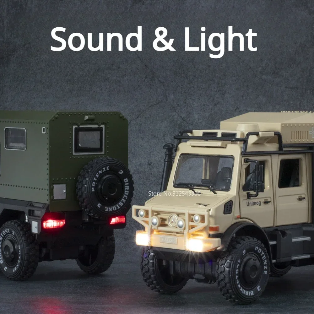 Modelo de coche de juguete UNIMOG ORV Clase X Exy 6x6, escala 1:8, aleación fundida a presión, simulación de sonido, vehículos de Metal ligeros para niños