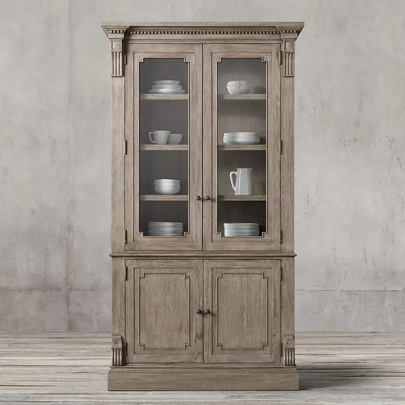 American all-solid wood bookcase, study furniture, bookcase, living room cabinet, European bedroom, retro shelf, floor to