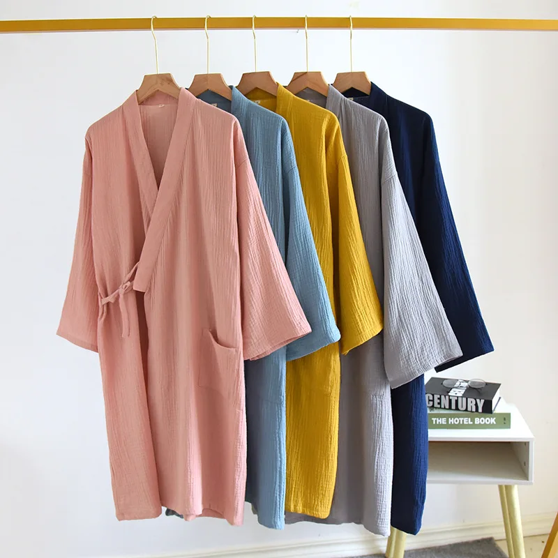 

Женский халат-кимоно из 100% хлопка для весны и осени, повседневная ночная рубашка, простой домашний халат для женщин, мягкая одежда для сна