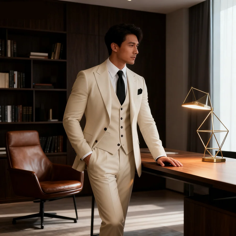 3 قطعة الرجال بدل زفاف رسمي العريس سهرة حفلة موسيقية حفلة موسيقية الذكور ملابس عصرية مجموعة مع الذروة التلبيب سترة السراويل سترة #1