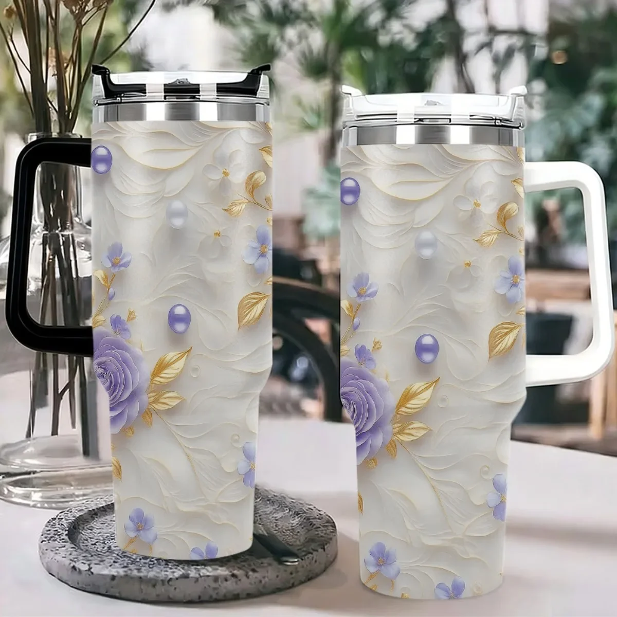 1pc of a 40Oz Car Cup Featuring a Second-Generation Handle And a Third-Generation Locking Cap, Designed for Large Capacity. It Comes with a Lid, Straw, And Handle, Making It Reusable And Perfect for Coffee, Tea
