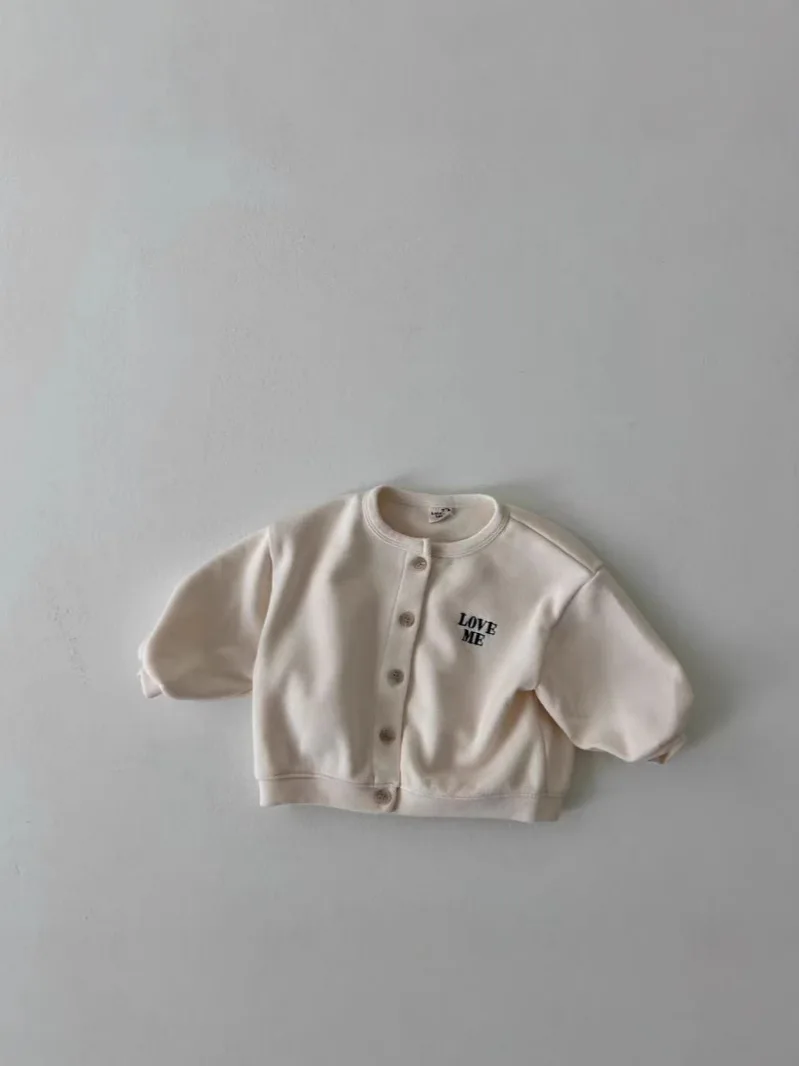Jaket kardigan lengan panjang bayi, baju mantel kasual anak perempuan bayi katun jaket serbaguna bordir huruf lengan panjang baru musim gugur 2025