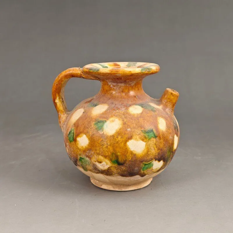 Chinese Tang Tri-Color Porcelain Teapot Dot Painting Design 4.13 inch Tang Sancai Pointillist Oil Pot