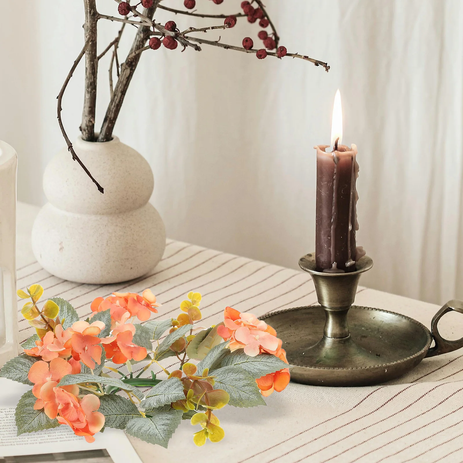 

Artificial Hydrangea Eucalyptus Holder Realistic Floral Wedding Tabletop Decor Home Party Centerpieces Table Decorations