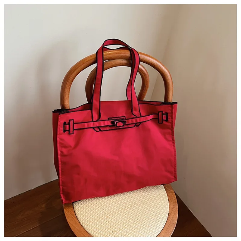 Embroidery Tote Bag for Women Large Capacity Nylon Shoulder Bag 2026 Niche Contrast Color Handbag Casual Daily Commute image 2