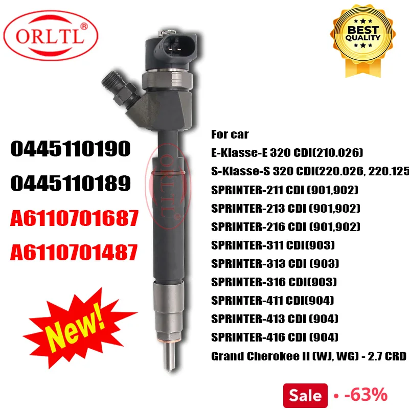 0445110190 Diesel Fuel Injector A6110701687 0445110189 A6110701487 For Mercedes Benz Sprinter 2,2 2,7 CDI Jeep Grand Cherokee II