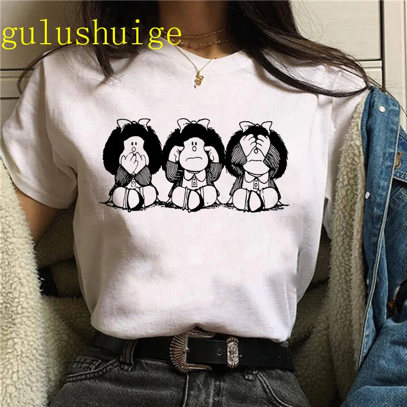 Mafalda t-shirts women harajuku Japanese anime top female 2000s manga clothes