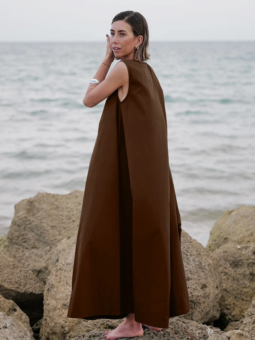 Parc Fee – robe blanche ample et Sexy pour femmes, col en v, sans manches, longueur cheville, élégante, classique, couleur unie, été, 2025