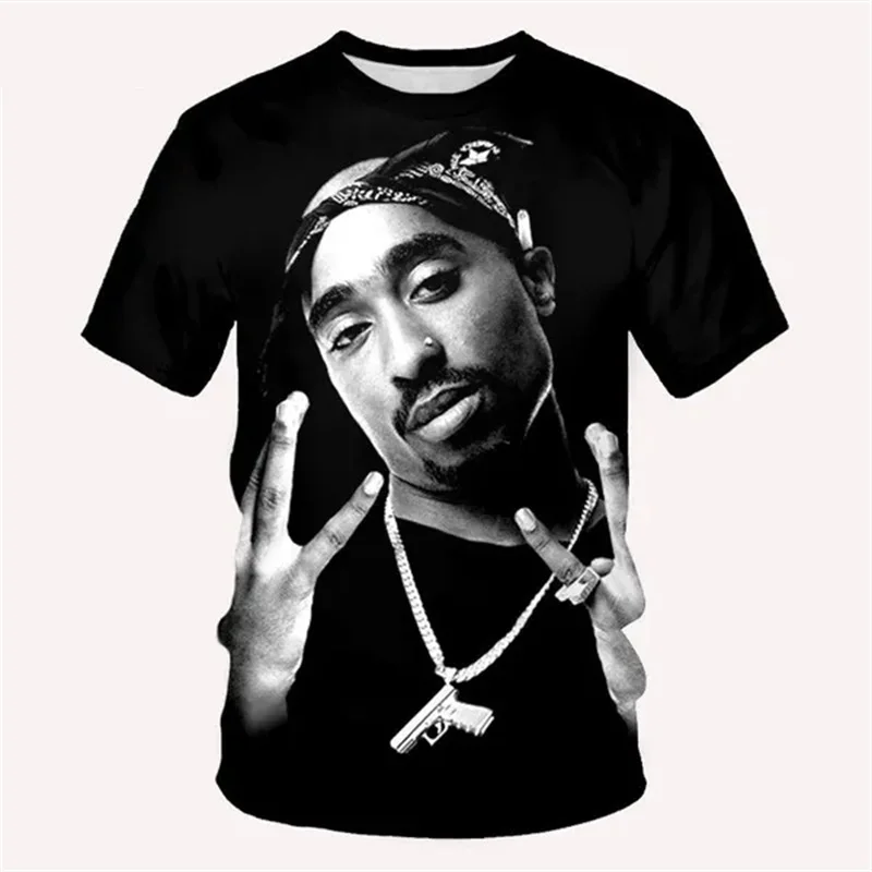 2pac Tshirts Rapper Star Tupac 3D Print Summer Tees Streetwear Crew Neck Short Sleeve Casual Oversized Men Women T-shirt Clothes