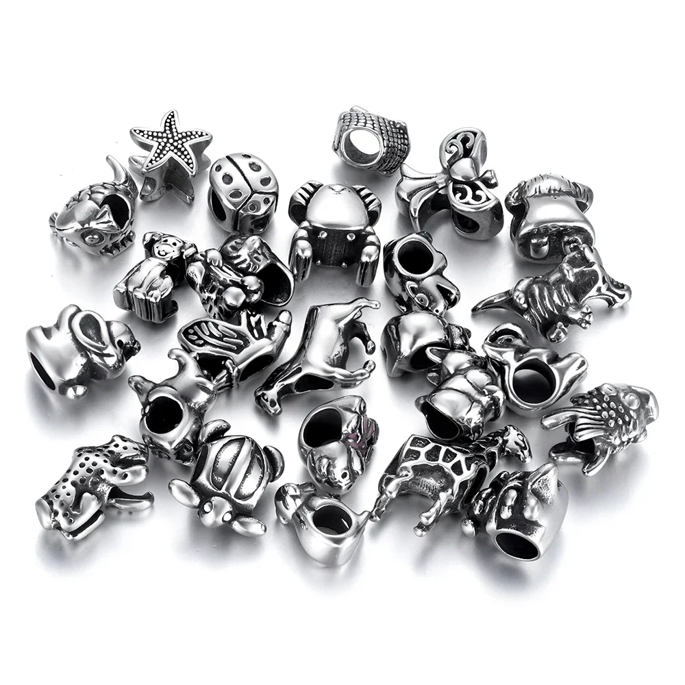 Stainless Steel 5mm Hole Slider Animal Beads Charms Fit Snake Chain for Pando Women Bracelet Jewelry Making Accessories