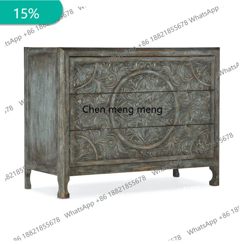 M178 American solid wood three-bucket cabinet French retro dining side cabinet engraved entrance locker