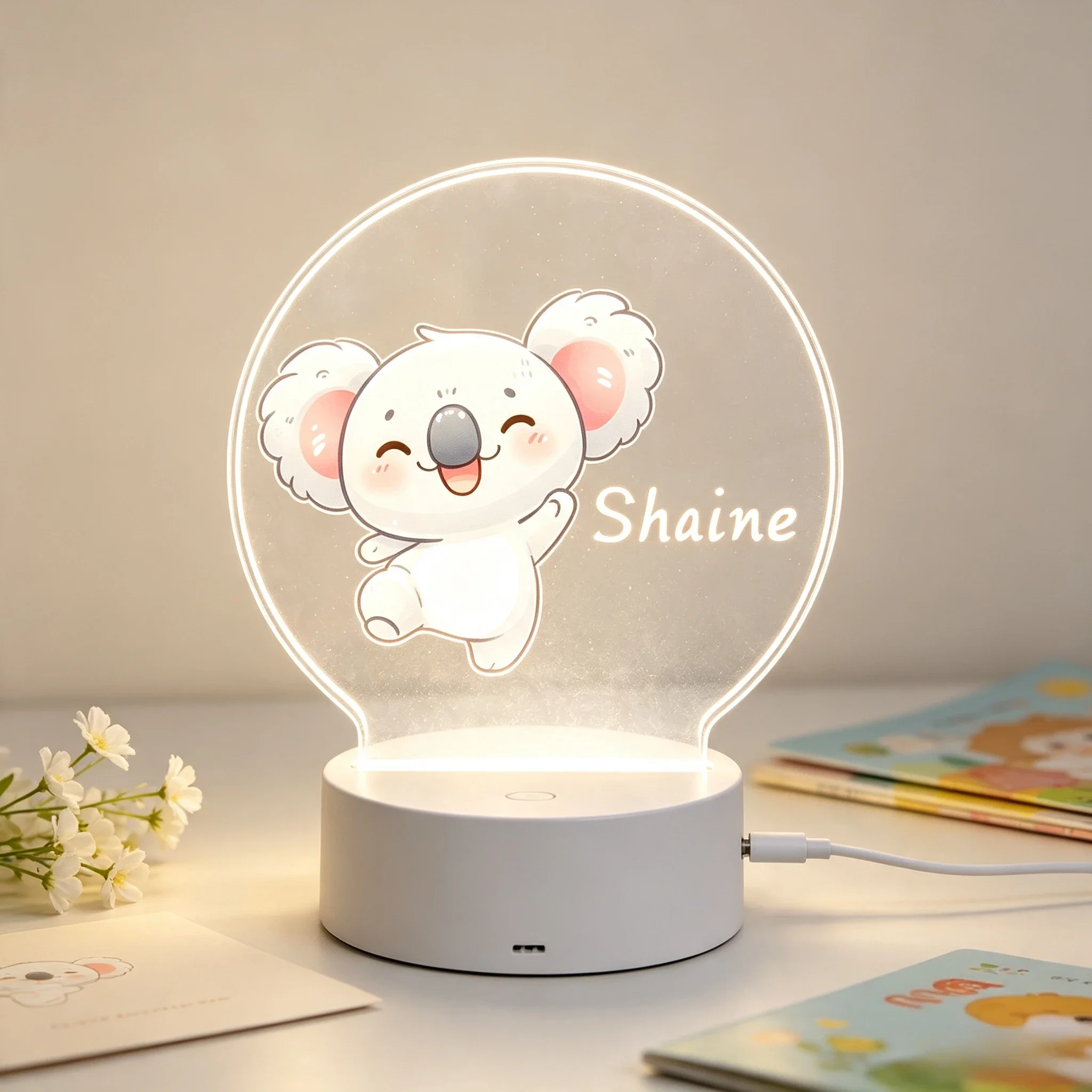 Custom Engraved Name Smiley Koala 3D Acrylic Night Lamp USB Powered