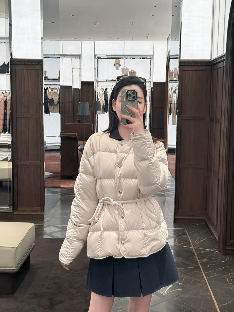 

Теплый утолщенный кардиган-куртка из белого гусиного пуха с пуговицами и поясом для женщин, в стиле для повседневной носки, стандартная длина рукава, длинный.