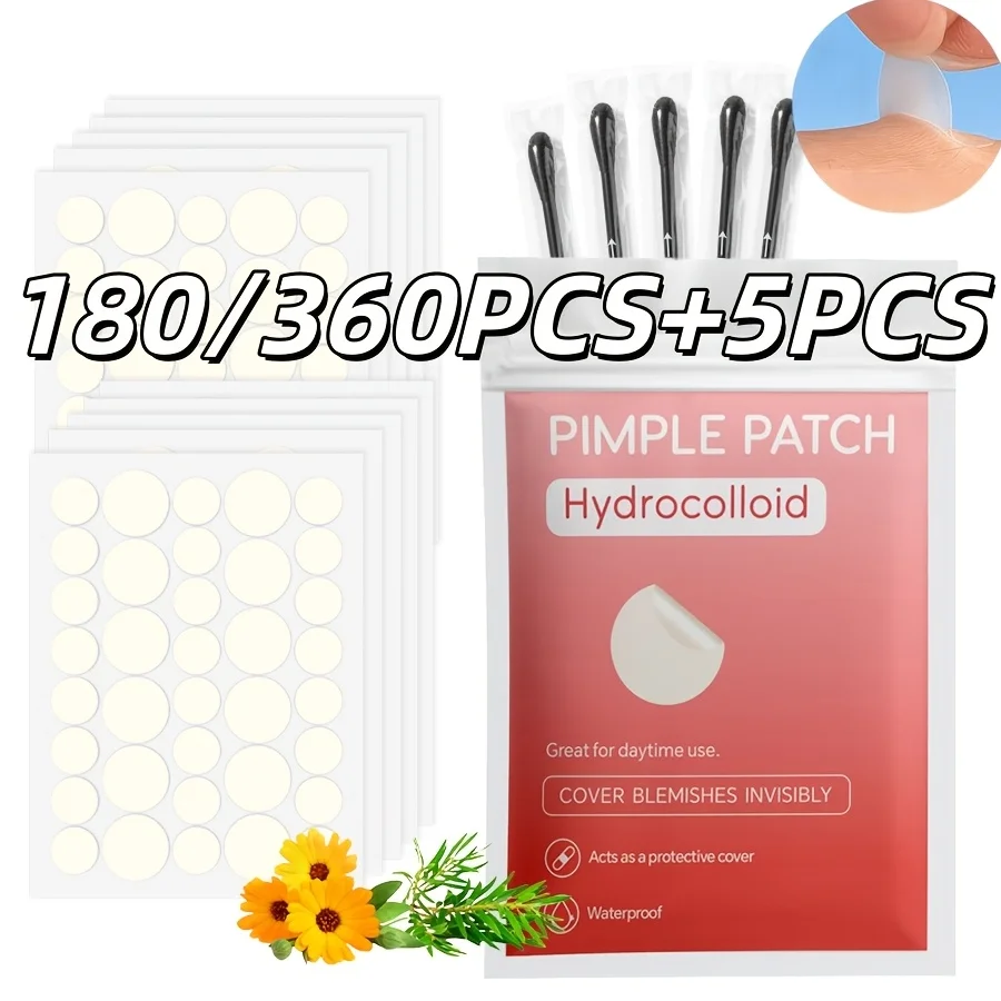 

180/360PCS Hydrocolloid Acne Patch, accompanied by 5 blackhead cotton swabs | All-day waterproof and breathable protection