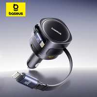 Baseus 90W Car Charger Type-C iP Dual Retractable Cable Phone Charger PD QC SCP AFC PPS Fast Charging For iPhone Samsung Xiaomi
