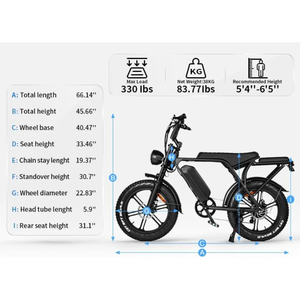 Electric Bike, Electric Mountain Bikes with 750W Motor 48V 15Ah Removable Larger Battery 31MPH 20'' Fat Tire E Bike