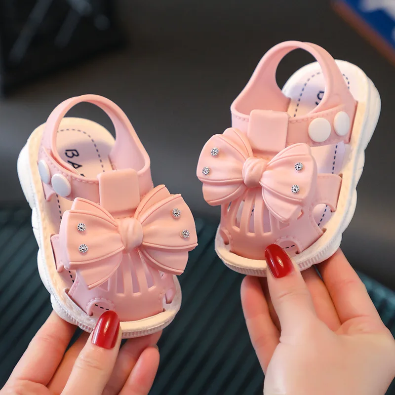 

Solid Bow Children's Summer Shoes Cute PVC Beach Non Slip Sandals For Baby Girls Footwear Soft Infant Kids Fashion Sandals