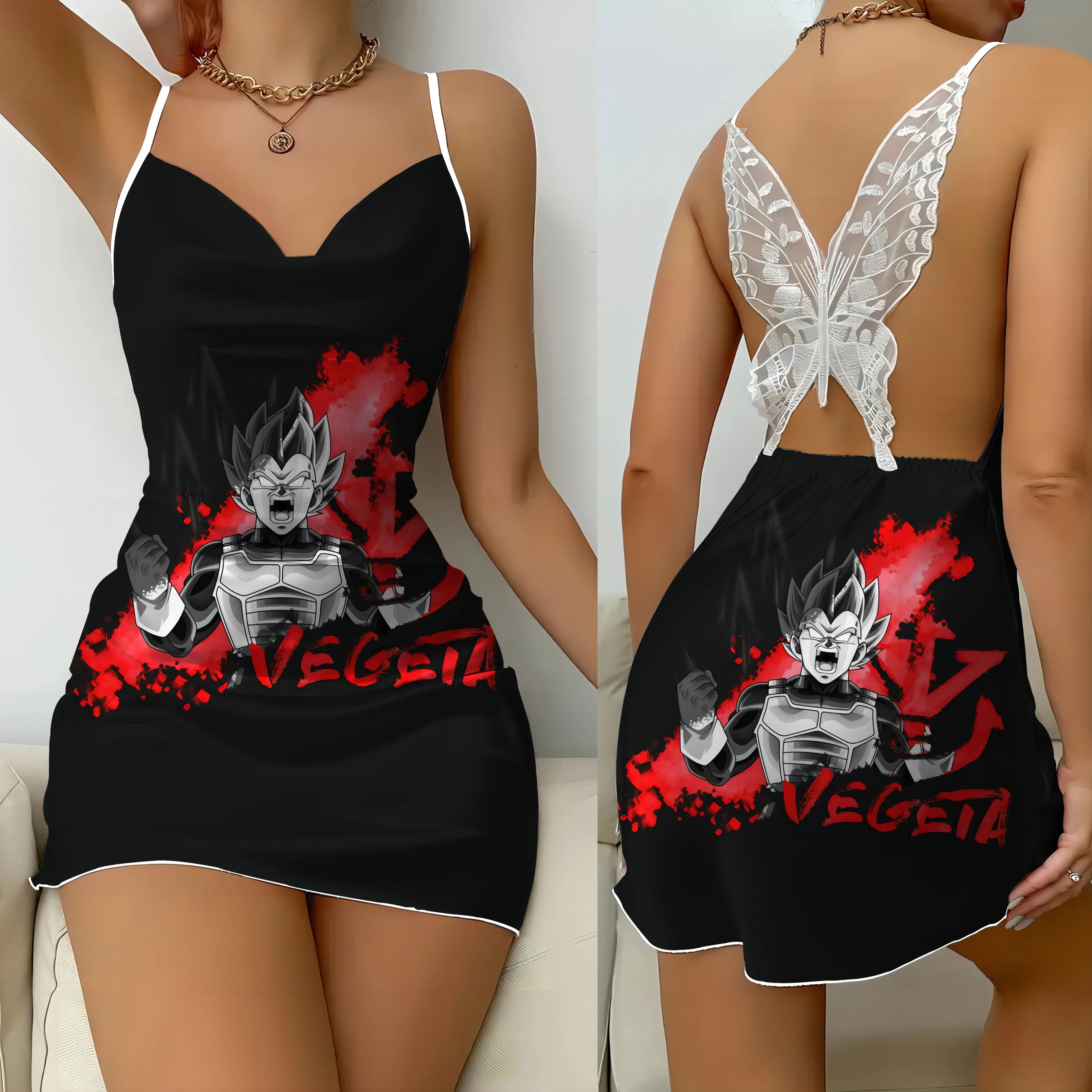

Mini Dress Womens Dresses Dragon Ball Bow Knot Satin Surface Son Goku Pajama Skirt Fashion Summer 2024 Party Sexy Lace Backless