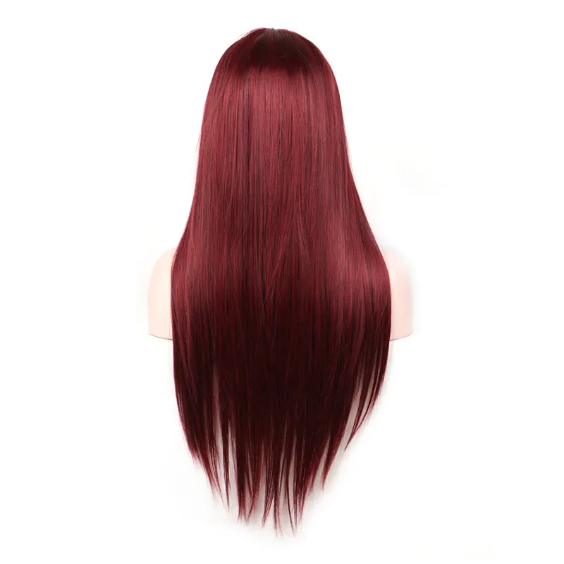 WoodFestival Synthetic Straight Hair Long Wig With Bangs Cosplay Wigs For Women Black Pink Burgundy Blonde Brown Female