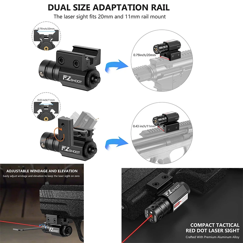 

EZshoot Compact Tactical Red Laser Sight with Mount for Handgun Rifle 21mm Picatinny Rail & 11mm Rail for Hunting Outdoor