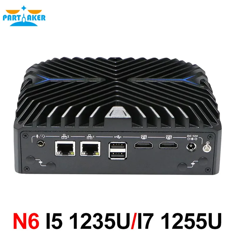 Partaker Fanless Mini PC Intel 12a Geração Core i7 1255U i5 1235U Dual LAN Dual HD 4K Display 2xRS232 DDR4 WIFI 4G 5G Mini Computador