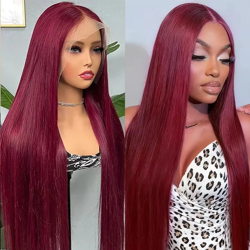

99J Бордовый 13x4 HD Кружева 30 40 дюймов Бразильские передние парики Парик из человеческих волос 200% Красный цвет Прямой 13x6 Парик фронтальной части шнурка для женщин