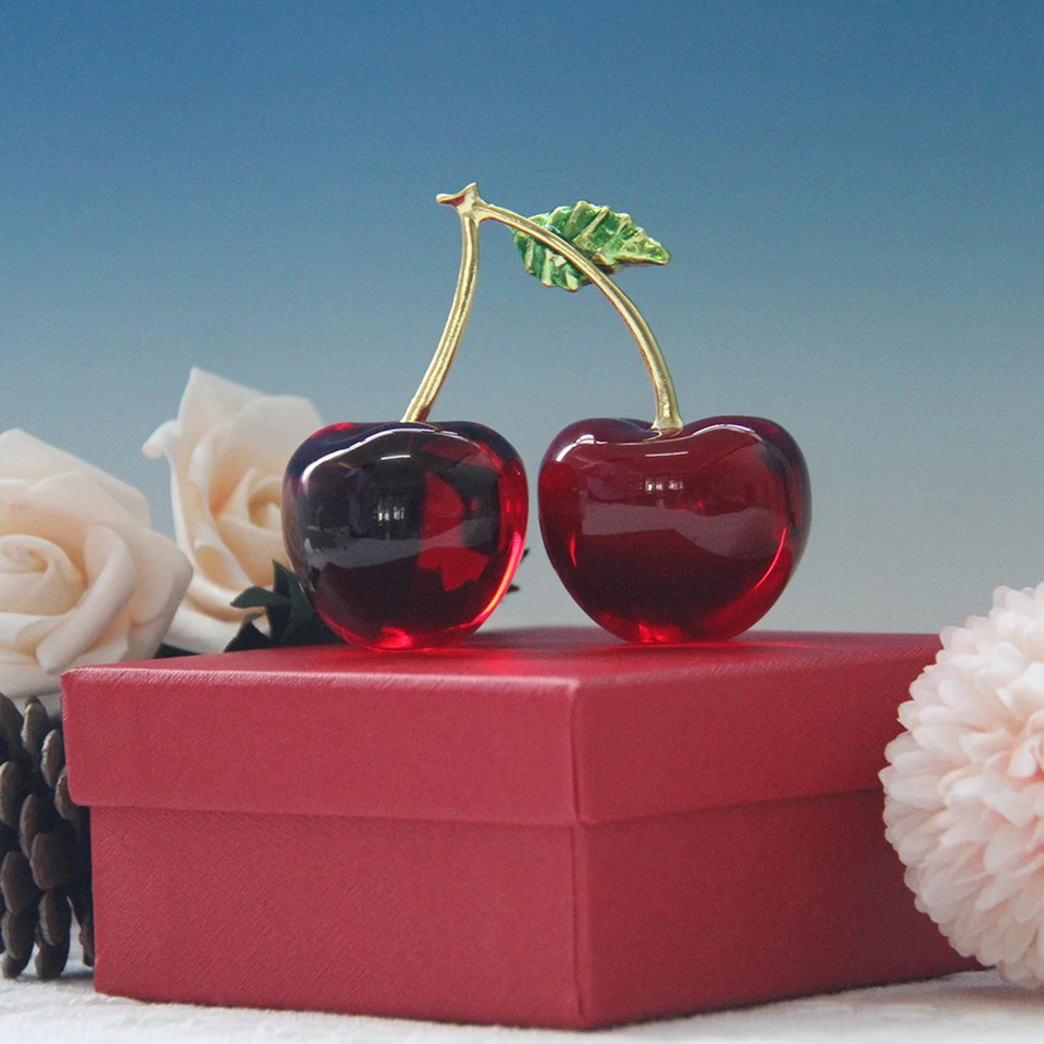 Crystal Red Cherry Glass Fruit Crafts Artificial Ornament Birthday