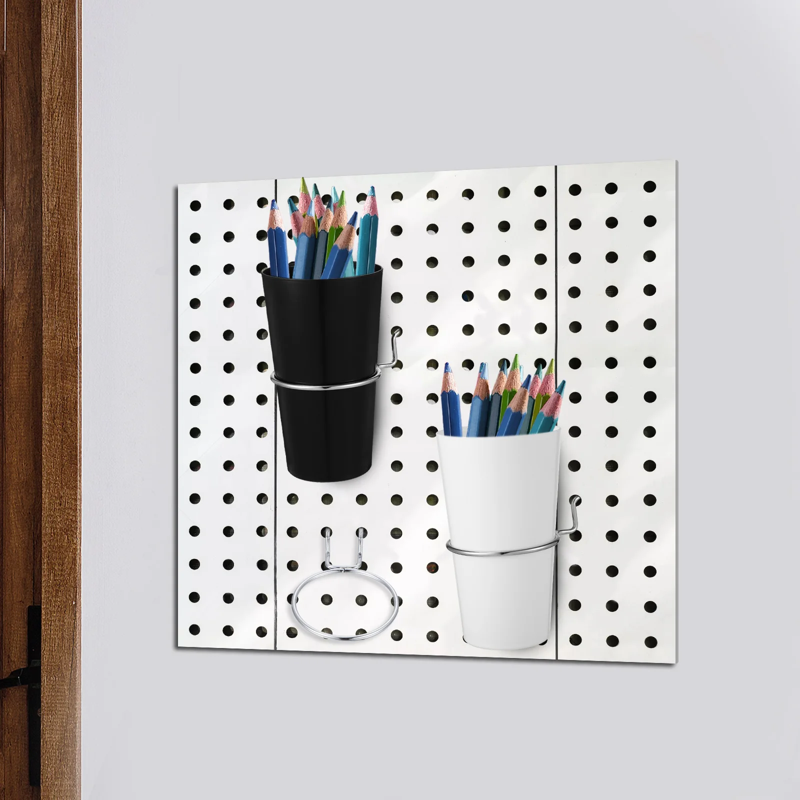 

1 Set Pegboard Cups With Rings Stainless Steel Hooks Durable Craft Storage Bins For Tools Organizing Garage Workshop Office
